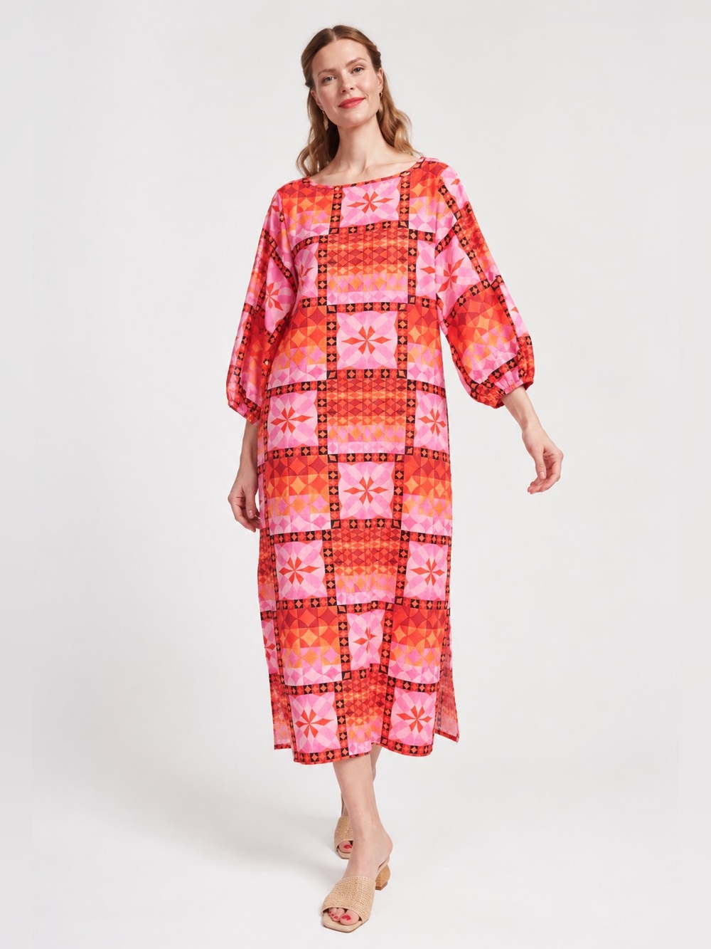 NWT FRANCES VALENTINE
Minnow Geometric Mosaic Print Boat Neck Long Sleeve Midi D